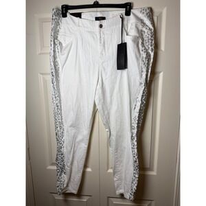 YSJ Your Sexy Jeans Women's White  Queen Ankle Skinny Jeans Leopard Print Detail